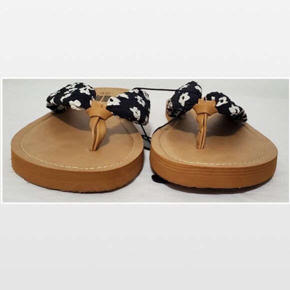 New Wave Zone Womens Flip Flops Slip On Black With White Floral Tan Size 11 - Picture 2 of 16